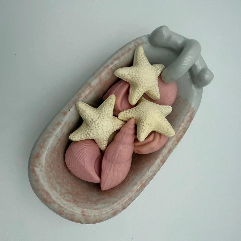 Vtg Ceramic Bathtub Pink Soap Sponge Dish Cottage Farmhouse Trinket & Shell Soap